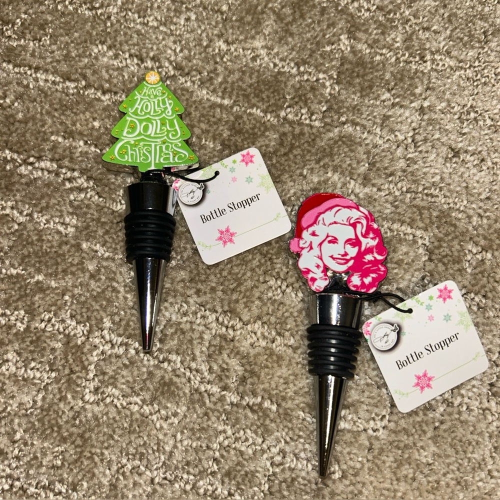 Dolly Parton Set Of 2 Christmas Wine Bottle Stoppers